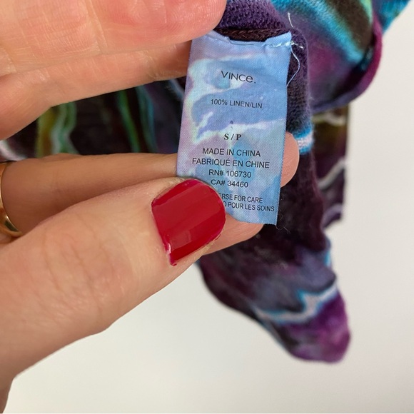 Vince Linen Sweater Womens Small Geode Tie Dye Pullover Colorful Long Sleeve - Picture 11 of 14